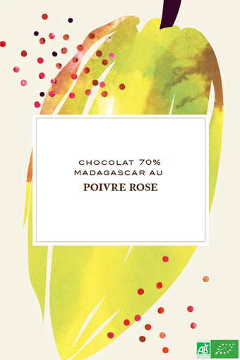 Tablette Chocolat 70% aux Baies Roses de Madagascar Bio