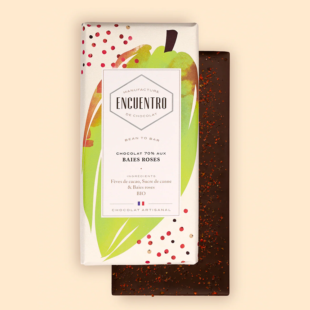 Tablette Chocolat 70% aux Baies Roses de Madagascar Bio