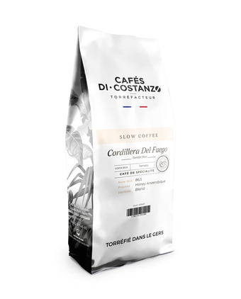 mockup-poche-250gr-etiquette-paquet-cordilleradelfuego costa rica cafés di costanzo  spécialité honey anaérobique
